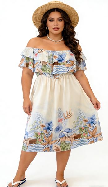 Immagine di PLUS SIZE PRINTED DRESS WITH RUFFLED COLLAR